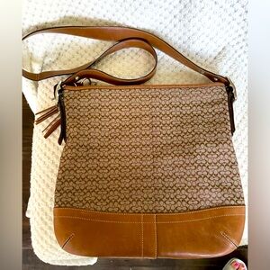 Coach tan monogram crossbody bag